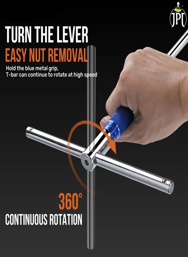 JPT مفتاح ربط JPT دوار 360 درجة من النوع T مقاس 1/2 بوصة (12.5 مم) مع ذراع ربط قابل للفصل على شكل حرف T لأدوات أكمام مقبس الزاوية السداسية/الاثني عشر - Image 4